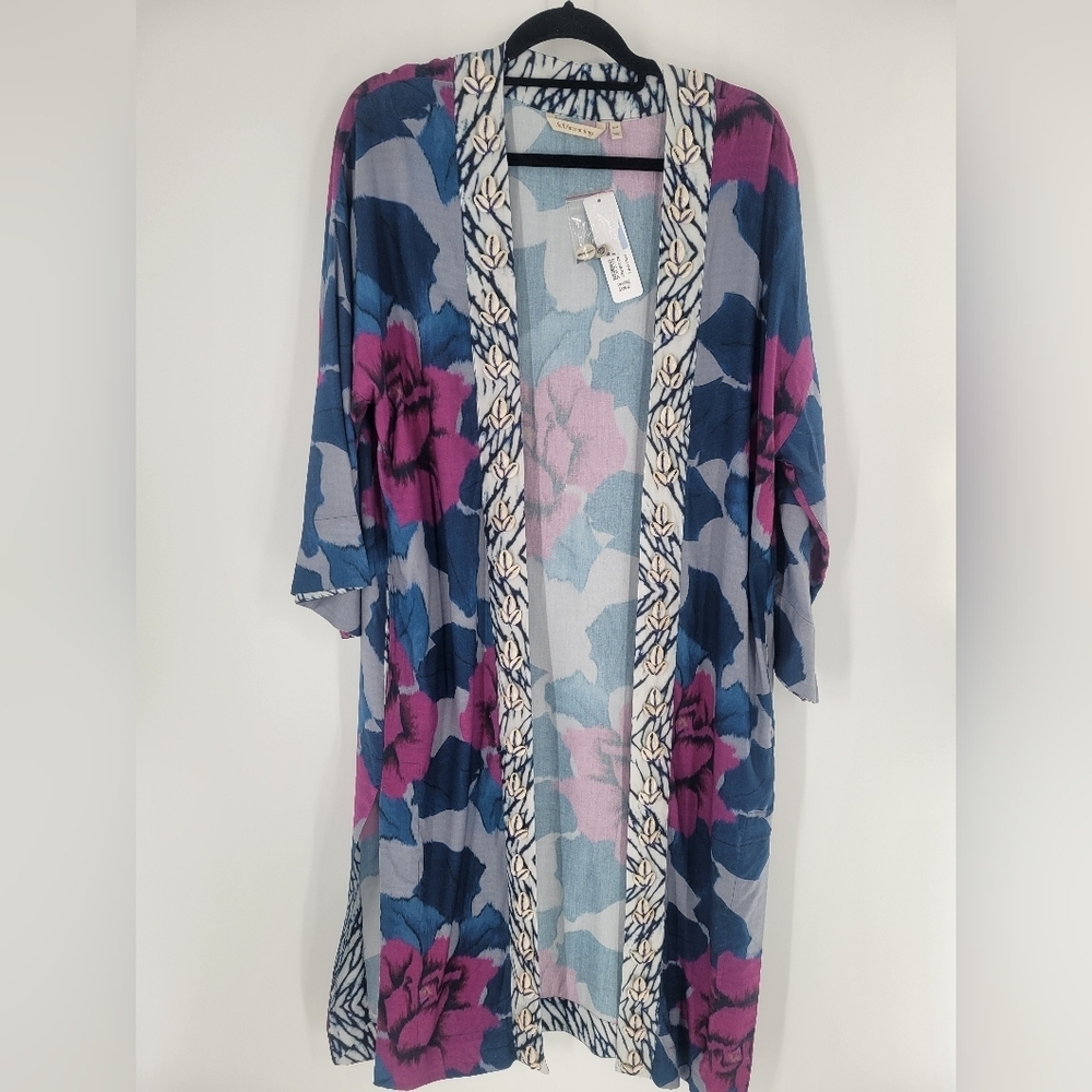 Soft Surroundings Artika Topper Kimono Open Front Jacket Blue Purple Shell S M